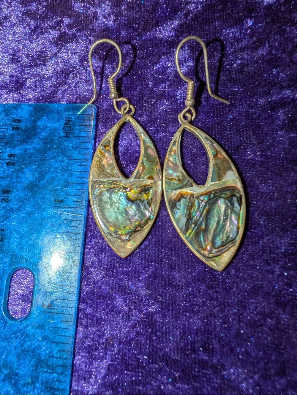 Vintage Alpaca Mexico Abalone Shell and Silver Tone Dangle Earrings